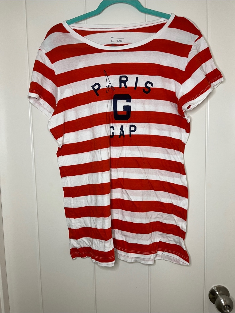 GAP Red & White Striped Paris Graphic Tee